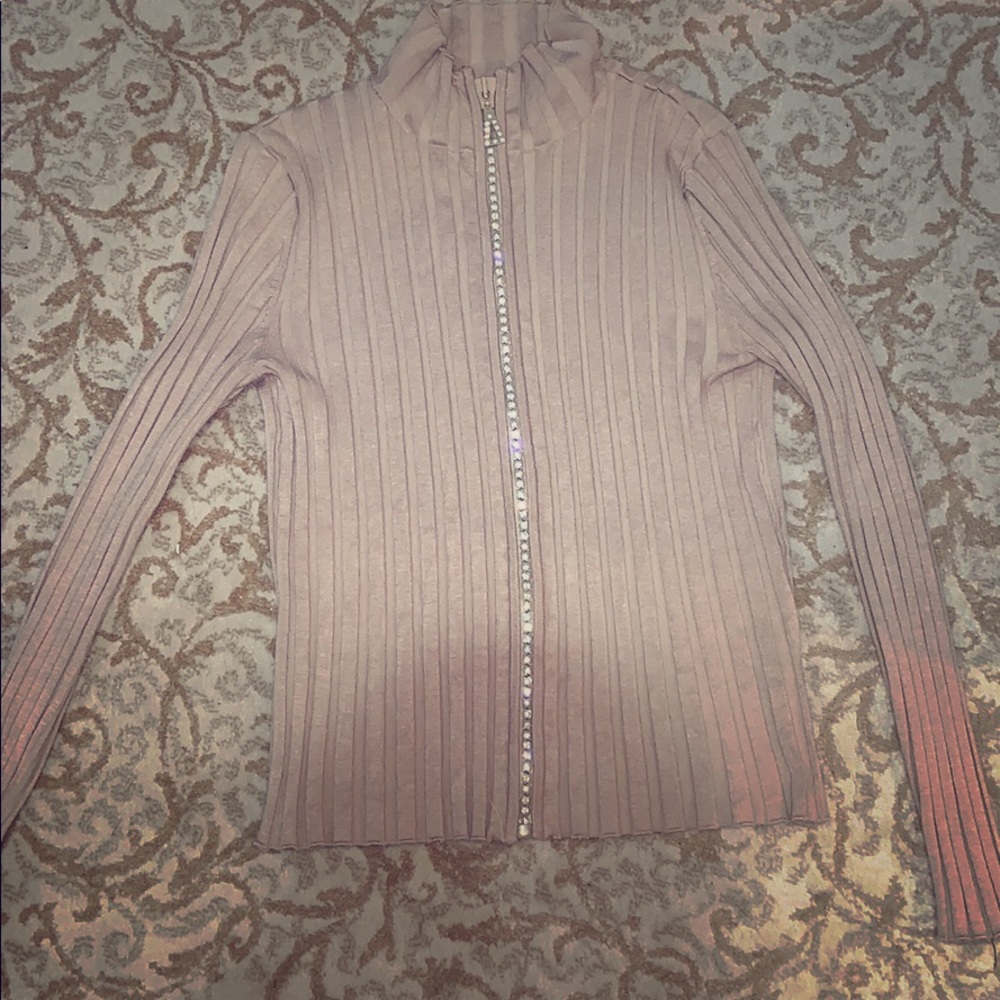 Beige ribbed zip up